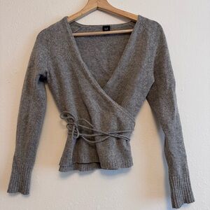 GAP Gray V-Neck Wrap Sweater